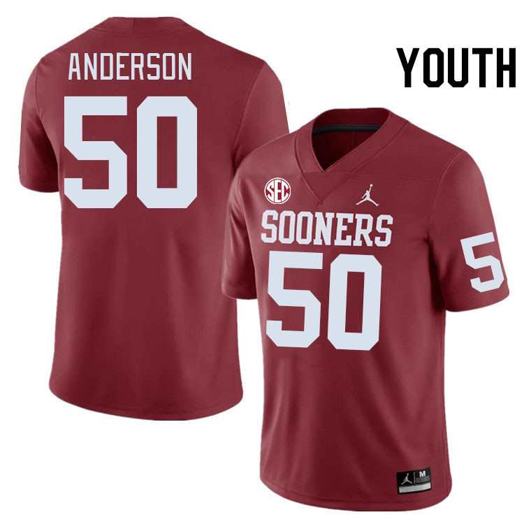 Youth #50 Ben Anderson Oklahoma Sooners 2024 SEC Conference College Football Jerseys-Crimson